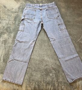 Faded Glory Baggy Cargo Jeans Mens 36x34 Blue Denim Workwear Outdoor Painters