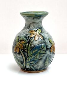 New ListingSmall Vase Artisan Pottery Signed Carolyn Art Flower Mini Round Handmade OOAK