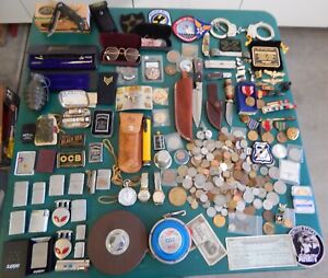 New ListingGRANDPA'S VINTAGE JUNK DRAWER LOT COINS TOKENS LIGHTERS KNIVES AND MORE