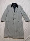 Vintage 80s Herringbone Coat Grey Wool Tweed Chesterfield Long Winter Overcoat
