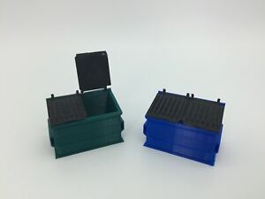 NEW (2) TRASH & RECYCLING DUMPSTER SET - Z Scale 1:220 - Modeled in COLOR 4 Yard