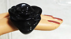 Chunky Ladies Vintage Black Thermoset Simulated Bakelite Gothic Rose Ring Sz 7.5
