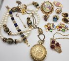Vintage Gold Tone Costume Jewelry Lot Some Signed Mixed Materials Wearable...