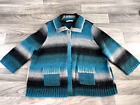 Vintage Peter Nygard Mohair Cardigan Sweater Womens Striped Blue Black Large