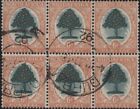 South Africa 1930 Oramge Tree 6d, p15x14, block of 6, used, Durban cancel