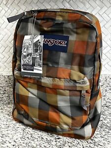 New JanSport SurperBreak Backpack Gray/Brown Plaids T5017ZC 17”x13”