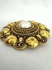 CHANEL Brooch Round Studs Gold Plated Costume Pearl Vintage Authentic
