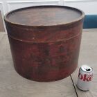 Massive Antique Chinese Wood Hat Box with Decorated Scene on Front 17.5” across