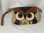 Owl Clutch Wristlet Purse 8x5 Inch Brown