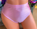 Flamingo PINK 8/XL  Hi Waist Hi Cut Leg Slick Shiny Second Skin SATIN Panty #154