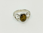 Gorgeous Sparkling Real Green Baltic Amber Ring 925 Silver Size M1/2~N #13999
