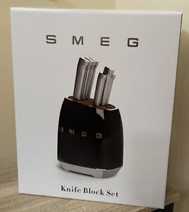 NEW Smeg KBSF01BL 7 piece Knife Block Set Black w/ Stainless Steel Handles