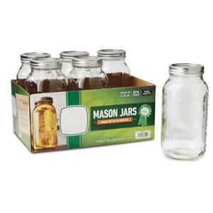 6 Count 64 oz Wide Mouth Half Gallon Mason Jars with Airtight Lid and Band