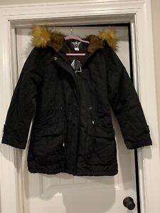 YXP Winter Parka Jacket Womens Large Warm Fleece Cotton Coat with Fur trim hood