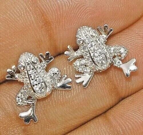 1 Ct Round Simulated Diamond Women Frog Stud Earrings 14K White Gold finish
