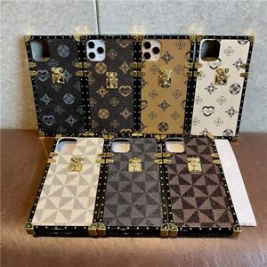 For iPhone 14 Pro Max 13 11 12 XS XR Luxury Pattern Leather Square Case Cover