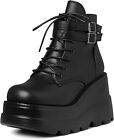 Size 8 - Punk Platform Wedge Chunky Lace Buckle Goth High Heel Ankle Boots