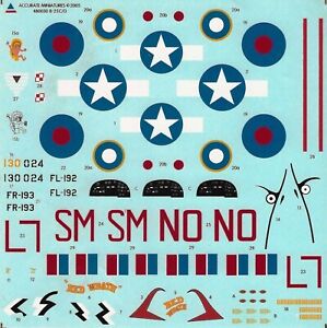 Accurate Miniatures 1/48th Scale B-25C/D Decals from Kit No. 480030