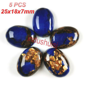 5Pcs Pretty Lapis Lazuli & Gold Copper Bornite stone Oval CAB CABOCHON 25*18*6mm