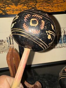 Guatemalan Hand Made Etched Carved Maraca Animal Zebra Hand Painted Music Kids