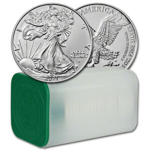 2021 American Silver Eagle Type 2 1 oz $1 - 1 Roll - Twenty 20 BU Coins in Mint