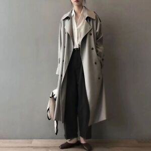 2023 Khaki Long Trench Coats Women Fashion Belt Windbreaker Fall Spring Overcoat