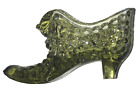 Fenton Art Glass Shoe Vintage Green Hobnail  Slipper heeled boot