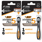 2 Pack BIC Flex 5 Hybrid Men's 5-Blade Disposable Razor 1 Handle + 6 Cartridges