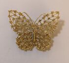 Vintage Gold Tone Rhinestone Butterfly Brooch Pin