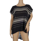 Eileen Fisher Organic Linen Striped High-Low Poncho Sweater Top Women's Small
