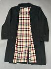 Sears All Weather Trench Coat Vintage Striped Burberry Plaid Black Jacket sz-L