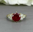 Birthday Gift Women's Ring 3 CT Round Natural Red Ruby MOISSANIT 14k Yellow Gold