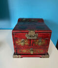 Antique/Vintage Red Decoupage Chinese Jewelry Box With Mirror