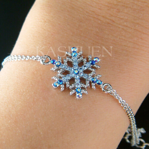 Blue Snowflake made with Swarovski Crystal Snow Flake Holiday Bracelet Xmas Gift