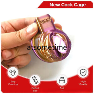 Smooth-Gold Mix Pussy Chastity Cage 5 Rins Sissy Femboy Lock Male Cage Men