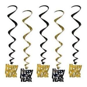 Happy New Year Hanging Whirls Black & Gold 5 Pack 36