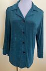 Coldwater Creek Acetate Green Slinky Knit Botton Front Collared 3/4 Sleeve Top S