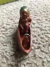 Canoe With Indian Chief & Child Clay Marked Japan