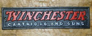 Cast Iron WINCHESTER Cartridge and Guns Plaque Sign Rustic Ranch Wall Decor