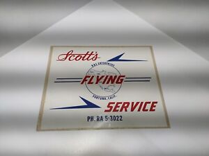 VTG Original Scotts Flying Service Aviation Airplane Plane Decal Sticker Sign CA