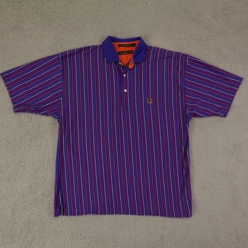 Tommy Hilfiger Polo Shirt Mens Large Blue Orange Striped Short Sleeve Vintage