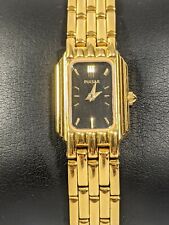 Pulsar Gold Tone Rectangle Black Face Brick Style Stainless Steel Band Watch