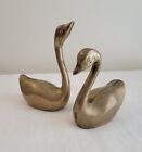 Vtg Pair of Mid Century MCM Solid Brass Swan Figurines Boho-Birds-Gold-Patina