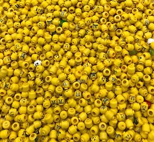 LEGO BULK LOT OF 50 NEW MINIFIGURE HEADS FIGURE TOWN CITY BODY PARTS YELLOW MORE