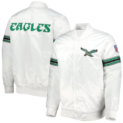 Vintage Style Men's Philadelphia Eagles White Satin Bomber Style Varsity Jacket