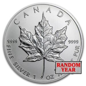 Random Year - 1 oz Canadian Silver Maple Leaf $5 Coin .9999 Fine Silver - BU