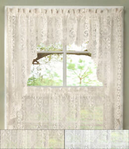 Hopewell Heavy Floral Lace Kitchen Window Curtain Swag Pair