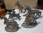 Vintage Cast Metal Brass Horse Statues with Saddles Lot of 6