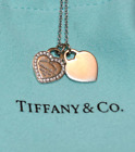 TIFFANY & CO 18k Wht Gold Diamond Return to Tiffany 2 Heart Tag Pendant Necklace
