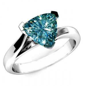 2.11 Ct Vvs1: Gray Blue White Trillion Moissanite Diamond Solitaire Silver Ring